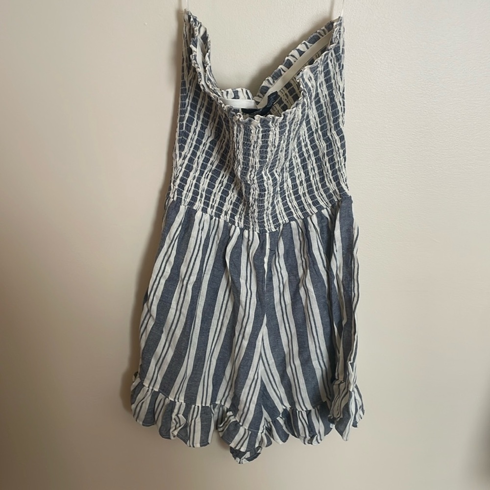 Angie Womens Women's Strapless Smocked Bodice Romper With Ruffle Hem